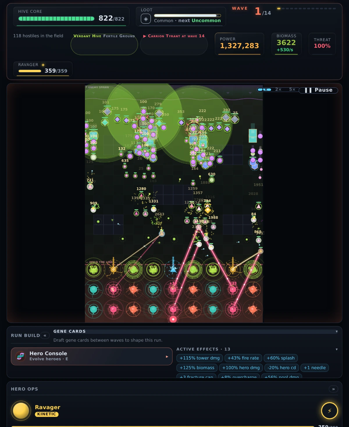 Combat: a full garrison holding the line against a hundred-strong wave