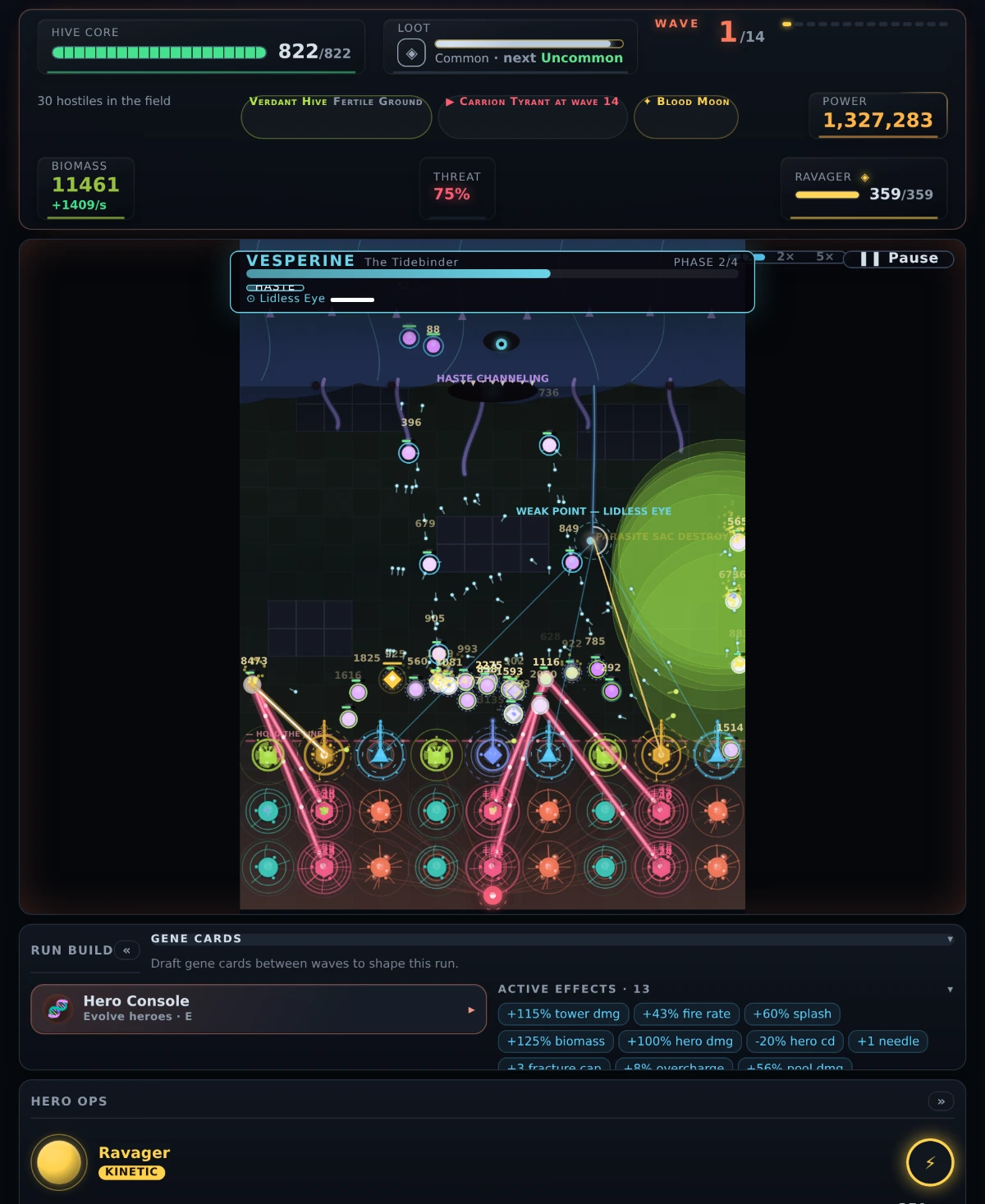 A Mega Boss raid: a battlefield-scale organism with exposed weak points